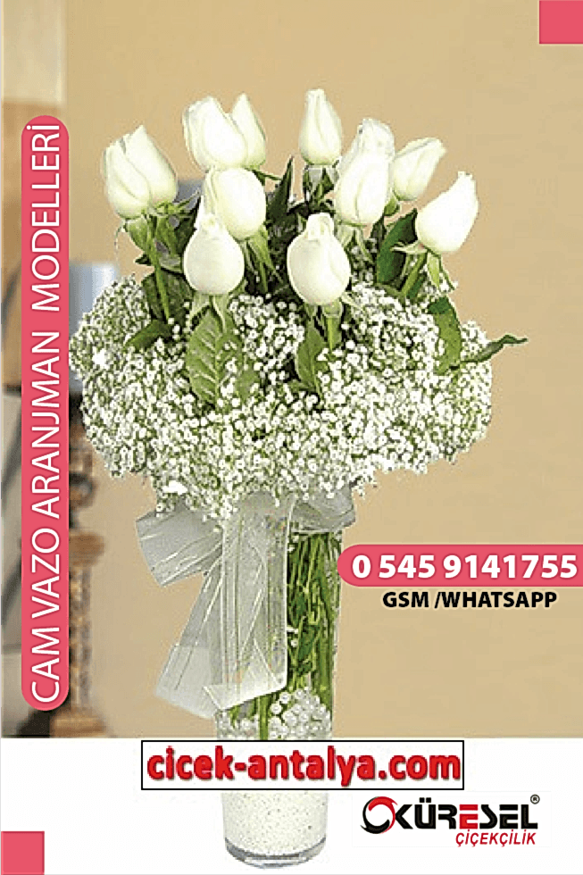 11 ADET KIRMIZI GÜL CAM VAZO ÜRÜN KODU CV66 Cam Vazolu Çiçek Aranjman