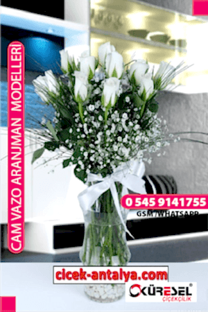 11 BEYAZ GÜL ÜRÜN KODU CV56 Cam Vazolu Çiçek Aranjman