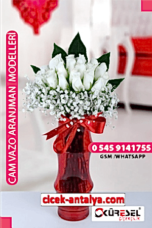 20 BEYAZ GÜL ÜRÜN KODU CV28 Cam Vazolu Çiçek Aranjman