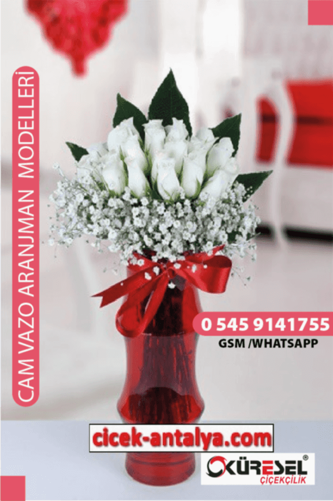 20 KIRMIZI GÜL ÜRÜN KODU CV05 Cam Vazolu Çiçek Aranjman