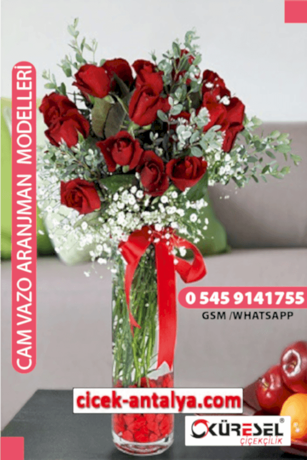 20 KIRMIZI GÜL ÜRÜN KODU CV05 Cam Vazolu Çiçek Aranjman