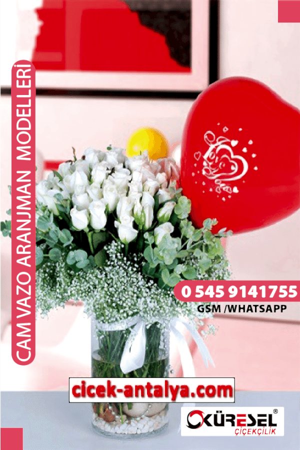 30 BEYAZ GÜL ÜRÜN KODU CV27 Cam Vazolu Çiçek Aranjman
