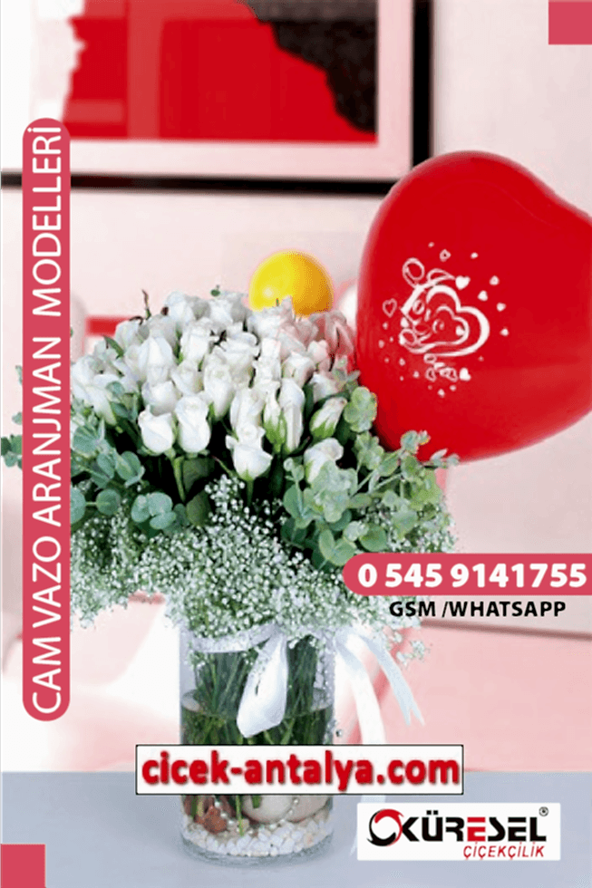 20 KIRMIZI GÜL VE KALPLER ÜRÜN KODU CV33 Cam Vazolu Çiçek Aranjman