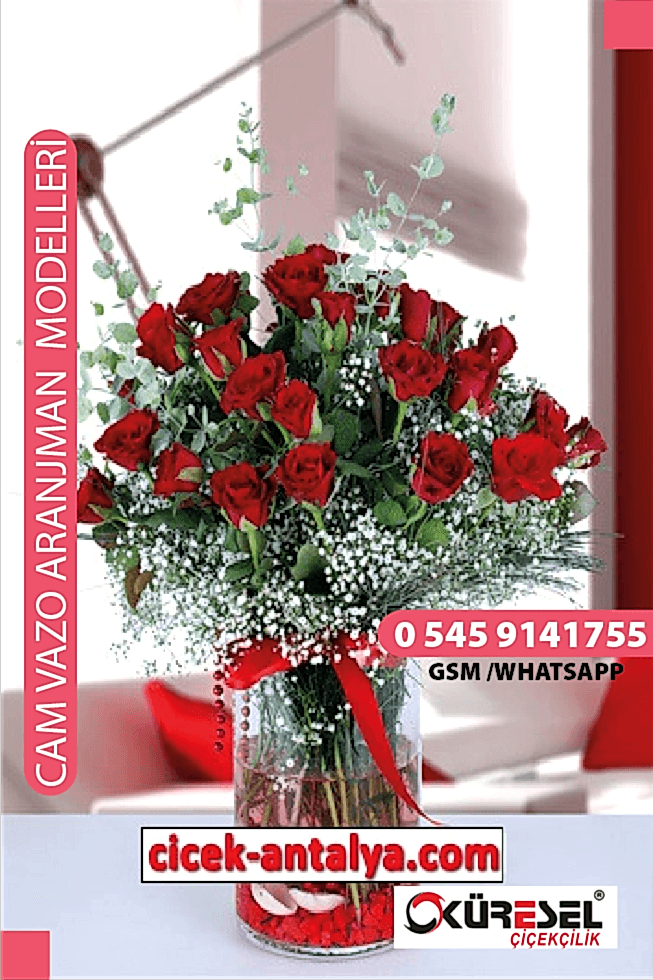 30 KIRMIZI GÜL ÜRÜN KODU CV26 Cam Vazolu Çiçek Aranjman