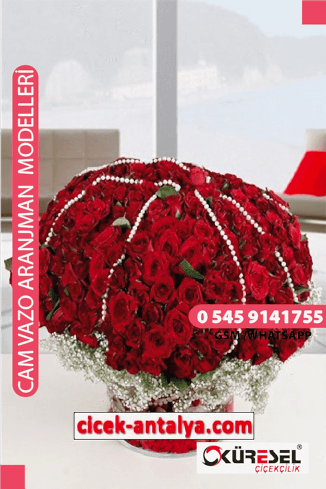 60 KIRMIZI GÜL ÜRÜN KODU CV37 Cam Vazolu Çiçek Aranjman 60 adet gül adrese çiçek gönder