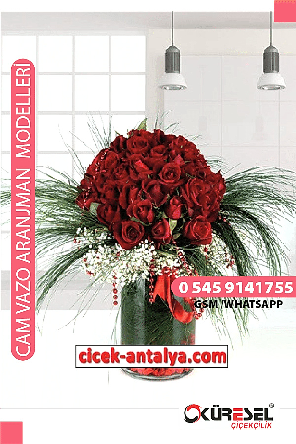 60 KIRMIZI GÜL ÜRÜN KODU CV37 Cam Vazolu Çiçek Aranjman 60 adet gül adrese çiçek gönder