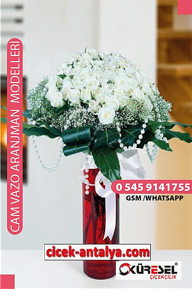 80 ADET BEYAZ GÜL VAZO ÜRÜN KODU CV65 Cam Vazolu Çiçek Aranjman 80 adet gül adrese çiçek gönder