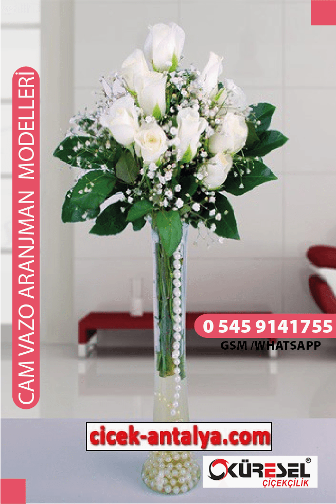 VAZODA 20 KIRMIZI GÜL ÜRÜN KODU CV08 Cam Vazolu Çiçek Aranjman vazoda 20 kirmizi gül